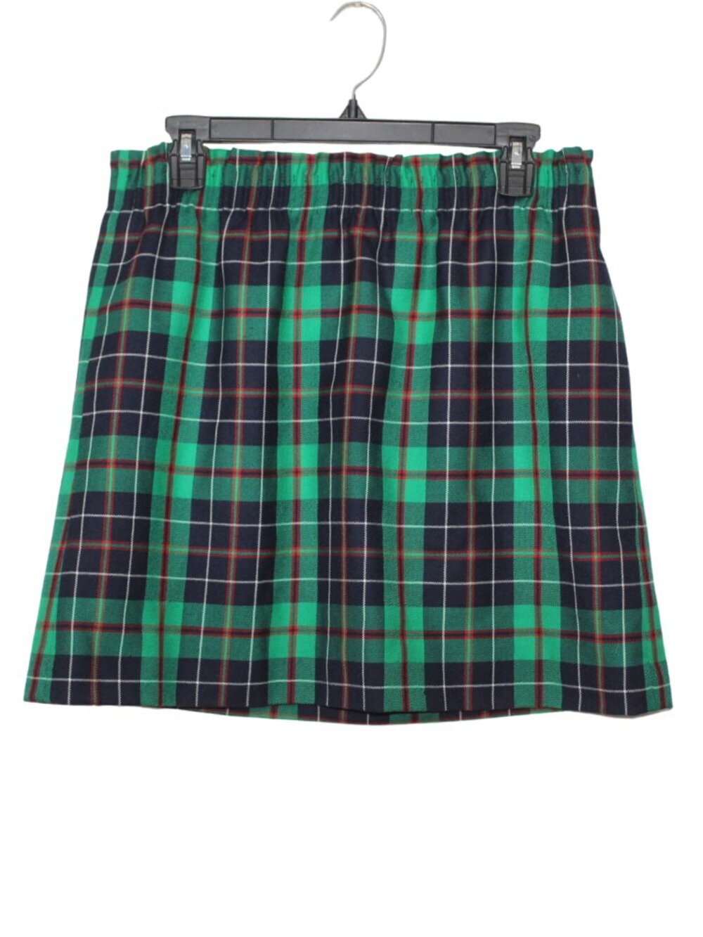 J.Crew preppy academia wool mini skirt tartan plaid stretch waist green